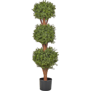 Beliani Artificial Potted Buxus Ball Tree Green Plastic Leaves Material Solid Wood Trunk 120 cm Decorative Indoor Outdoor Garden Accessory Material:Synthetic Material Size:35x120x35