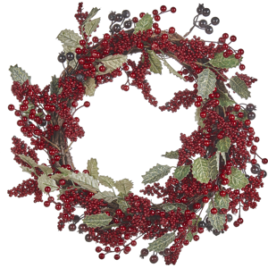 Beliani Christmas Wreath Red Synthetic Material 40 cm Berries Traditional Design Round  Material:Synthetic Material Size:40x9x40