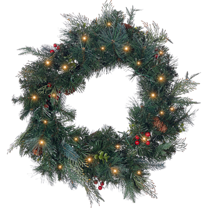 Beliani Christmas Wreath Green Synthetic Material 60 cm Pre Lit Artificial Snow Pine Cons Seasonal Home Decor Material:Synthetic Material Size:60x10x60