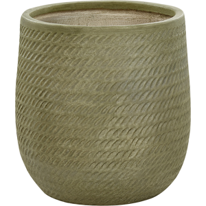 Beliani Plant Pot Green Fibre Clay ⌀ 39 cm Round Outdoor Flower Pot Embossed Pattern Material:Fibre Clay Size:39x44x39