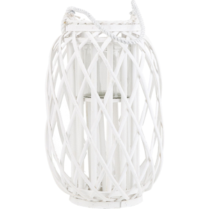 Beliani Lantern White Willow Wood and Glass 40 cm Indoor Outdoor Scandinavian Material:Willow Wood Size:26x40x26