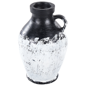 Beliani Decorative Vase Black and White Terracotta 33 cm Handmade Painted Retro Vintage-inspired Design Material:Terracotta Size:23x33x23