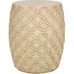 Beliani Accent Side Table Light Beige MgO Fiberglass Round Top Drum Shape UV Stain Rust Water Wind Resistant Boho Modern Outdoor Living Room Material:MgO Size:x47x33