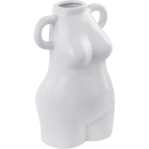 Beliani Flower Vase White Porcelain Female Body Motif Round Handles Decorative Waterproof Home Accessory Material:Porcelain Size:14x25x14