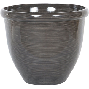 Beliani Plant Pot Planter Solid Brown Stone Mixture Polyresin High Gloss Outdoor Resistances Round ⌀ 49 cm All-Weather Material:Polyresin Size:49x41x49