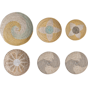 Beliani Set of 6 Wall Decor Multicolour Seagrass Decorative Hanging Plates Baskets Handmade African Style Material:Seagrass Size:7/5/1x46/35/30x46/35/30