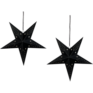 Beliani Set of 2 Star Lanterns Black Velvet Paper 45 cm Hanging Christmas Home Decororation Seasonal Festive Material:Paper Size:18x45x45