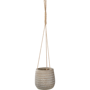 Beliani Hanging Plant Pot Taupe Fibre Clay ⌀ 20 cm Round Jute String Flower Pot Embossed Pattern Material:Fibre Clay Size:20x21x20