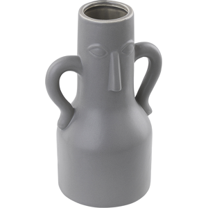 Beliani Flower Vase Grey Porcelain with Face Motif Decorative Home Accessory Material:Porcelain Size:14x21x14