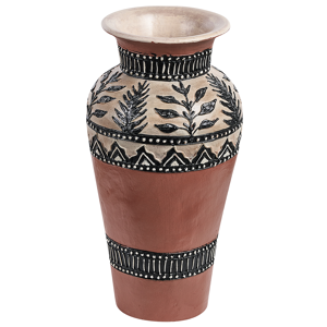 Beliani Decorative Vase Brown and Black Terracotta 40 cm Handmade Rustic Pattern Boho Home Accessories Material:Terracotta Size:23x40x23