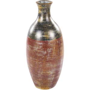 Beliani Decorative Vase Brown and Black Terracotta Earthenware Faux Aged Distressed Finish Natural Style For Dried Flowers  Material:Terracotta Size:25x57x25