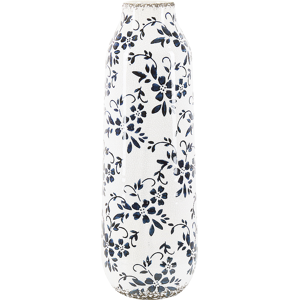 Beliani Flower Vase White and Blue Stoneware Tall 35 cm Floral Pattern Distressed Waterproof Material:Stoneware Size:12x35x12