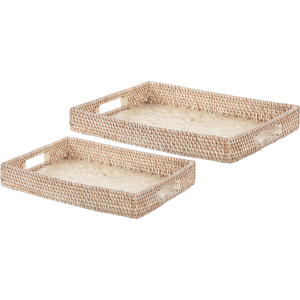 Beliani Decorative Tray Natural Rattan with Mother of Pearl Inlay Trinket Jewellery Dish Material:Rattan Size:28/33x6x38/43