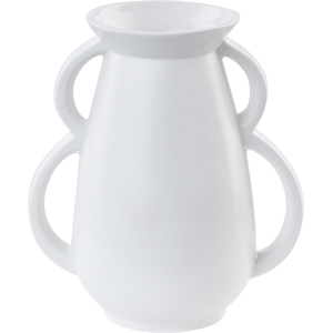 Beliani Decorative Table Vase White Porcelain 19 cm with Handles Living Room Modern Deocr Material:Porcelain Size:17x19x17