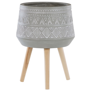 Beliani Plant Stand Light Grey Magnesium Round Solid Wood Base Boho Tall Plant Pot Planter Material:Magnesium Oxide Size:44x61x44