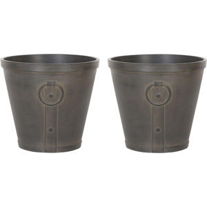 Beliani Set of 2 Outdoor Plant Pots Brown Fibre Clay 41 x ⌀ 37 cm Outdoor Indoor All Weather Material:Stone Powder Size:41x37x41