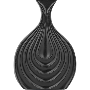 Beliani Decorative Table Vase Black Porcelain Carved Surface Irregular Shape 25 cm Material:Stoneware Size:4x25x18