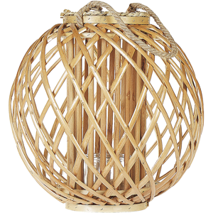 Beliani Lantern Light Willow Wood and Glass 41 cm Round Indoor Outdoor Scandinavian Material:Willow Wood Size:39x41x39