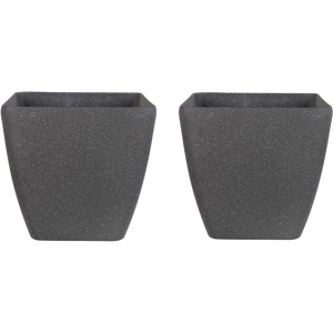 Beliani Set of 2 Plant Pot Planters Solid Dark Grey Stone Mixture Polyresin Square 34 x 34 cm UV Resistant Material:Stone Powder Size:34x34x34