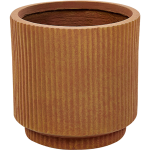 Beliani Flower Planter Golden Brown Fibre Clay Garden Plant Pot 24 x 24 x 24 cm Drainage Hole Vertical Rib Finish Outdoor Patio Garden Material:Fibre Clay Size:24x24x24