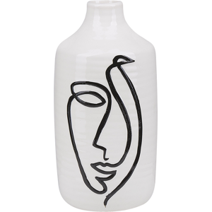 Beliani Flower Vase White Stoneware with Face Motif Decorative Home Accessory Material:Stoneware Size:12x22x12