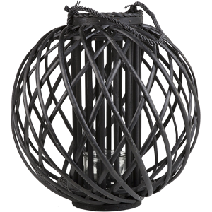 Beliani Lantern Black Willow Wood and Glass 41 cm Round Indoor Outdoor Scandinavian Material:Willow Wood Size:39x41x39