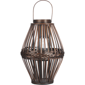 Beliani Candle Lantern Dark Wood Bamboo Wood 43 cm with Glass Candle Holder Boho Style Indoor Material:Bamboo Wood Size:30x43x30