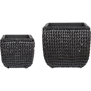 Beliani Set of 2 Plant Pots Black PE Rattan Round Indoor Outdoor with Plastic Insert Material:PE Rattan Size:34/45x34/43x34/45