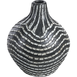 Beliani Decorative Vase Black and White Terracotta 35 cm Handmade Striped Pattern Boho Home Accessories Material:Terracotta Size:24x35x24