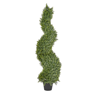 Beliani Artificial Potted Spiral Tree Green Plastic Leaves Material Metal Construction 126 cm Decorative Indoor Outdoor Garden Accessory Material:Synthetic Material Size:32x126x32