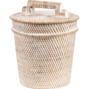 Beliani Basket White Rattan Painted 21 cm Height Home Storage with Lid Boho Rustic Decor Painted Material:Rattan Size:22x21x22