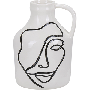 Beliani Flower Vase White Stoneware with Abstract Face Motif Decorative Waterproof Home Accessory Material:Stoneware Size:15x19x15