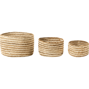 Beliani Set of 3 Storage Boxes Natural Beige Jute 13/14/20 cm Height Laundry Baskets Bin Accessory Decoration Boho Material:Jute Size:20/24/34x13/14/20x20/24/34