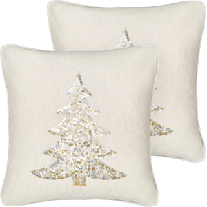 Beliani Set of 2 Scatter Cushions Beige 45 x 45 cm Christmas Tree Pattern Cotton Removable Covers Living Room Bedroom Material:Cotton Size:45x6x45