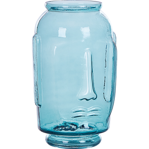 Beliani Vase Blue Glass Coloured Tinted Transparent Decorative Glass Face Motif Home Accessory Material:Glass Size:17x31x17