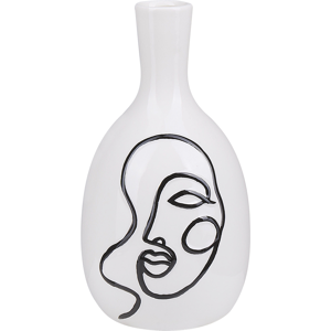 Beliani Flower Vase White Stoneware Face Motif Indoor Decoration Piece Abstract Design Waterproof Material:Stoneware Size:14x23x14