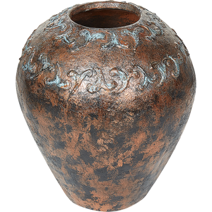 Beliani Decorative Vase Copper Blue Terracotta 33 cm Oval Antiqued Look Material:Terracotta Size:28x30x28