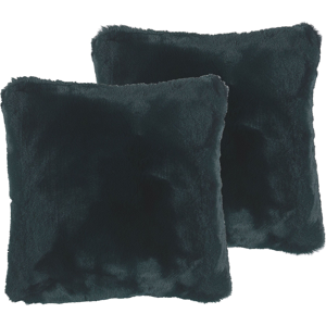 Beliani Set of 2 Decorative Cushions Green Faux Fur Shaggy 42 x 42 cm One Sided Decor Accessories Material:Faux Fur Size:42x12x42