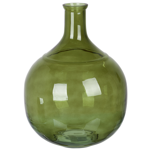 Beliani Decorative Flower Vase 34 cm Handmade Glass Round Narrow Neck Olive Green Achaar Material:Glass Size:25x34x25