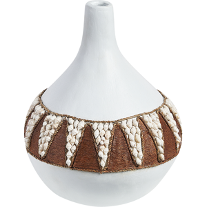 Beliani Decorative Vase White Terracotta 33 cm Handmade Rustic Pattern Boho Home Accessories Material:Terracotta Size:26x33x26