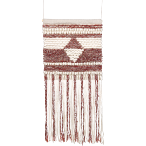 Beliani Wall Hanging Red Beige Wool Handwoven with Tassels Geometric Pattern Boho Style Living Room Bedroom Material:Wool Size:1x90x43