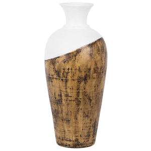 Beliani Tall Decorative Vase Light Wood and White Terracotta 44 cm Table Floor Vase Material:Terracotta Size:20x45x20