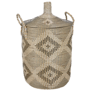 Beliani Basket Natural Seagrass with Handles Lid Handwoven Home Accessory Decor Storage Decorative Pattern Boho Style Material:Seagrass Size:40x65x40