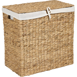 Beliani Basket with Lid Light Water Hyacinth Laundry Hamper 2-Compartments with Handles  Material:Water Hyacinth Size:50x50x30