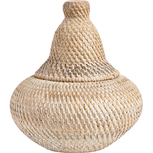 Beliani Basket Natural Rattan Painted 25 cm Height Home Storage with Lid Boho Rustic Decor Painted Material:Rattan Size:20x25x20