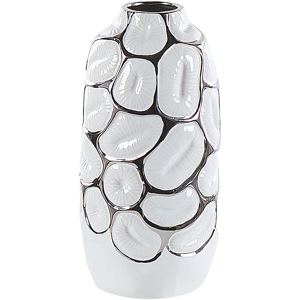 Beliani Flower Vase White Stoneware 28 cm Home Accessory Accent Piece Glamour Style Material:Stoneware Size:13x28x13