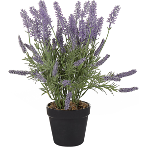 Beliani Artificial Potted Lavender Plant Purple Green Black Plastic Flowers Material 42 cm Decorative Indoor Accessory Material:Synthetic Material Size:33x42x33