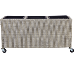 Beliani Wheeled Plant Pot Brown PE Rattan Indoor Outdoor Garden Bed with 3 Inserts Material:PE Rattan Size:28x40x82