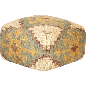 Beliani Pouffe Multicolour Jute and Wool 50 x 50 cm Oriental Pattern Kilim Style Washed Colurs  Material:Jute Size:50x30x50