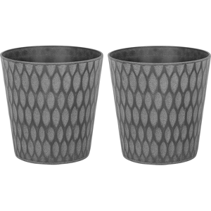 Beliani Set of 2 Plant Pots Planters Dark Grey Fibre Clay Outdoor Resistances 36 x 36 cm All-Weather Material:Fibre Clay Size:36x36x36